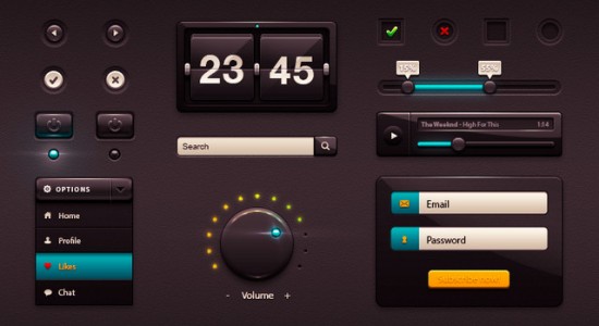 Стильные элементы в PSD для тёмных сайтов